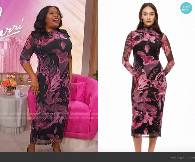 Prabal Gurung Abstract Floral Mesh Midi Dress worn by Sherri Shepherd on Sherri