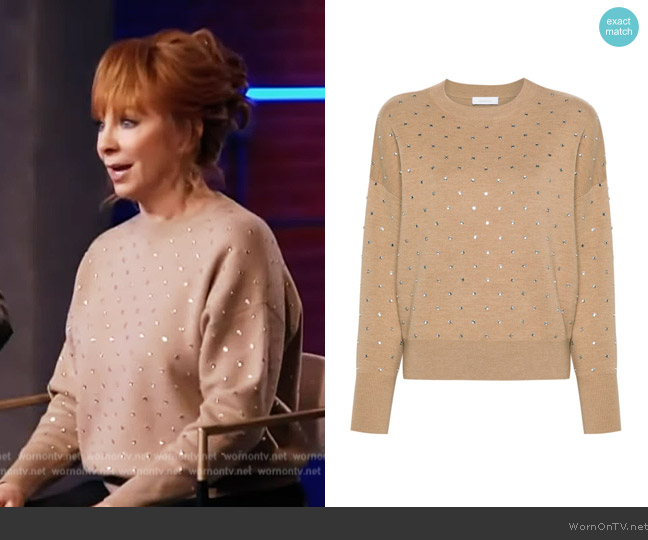 Rabanne Crystal-embellished wool jumper worn by Reba McEntire on Access Hollywood