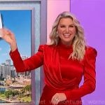 Rachel’s red draped satin mini dress on The Price is Right