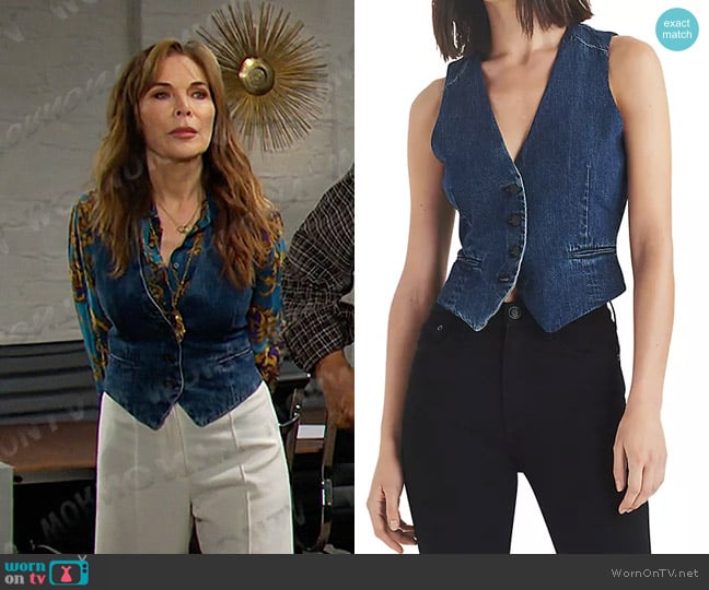 Rag & Bone Priya Cropped Denim Vest worn by Kate Roberts (Lauren Koslow) on Days of our Lives