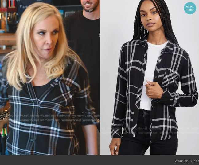 Rails Hunter Shirt in Black / White / Gray worn by Shannon Beador on The Real Housewives of Orange County