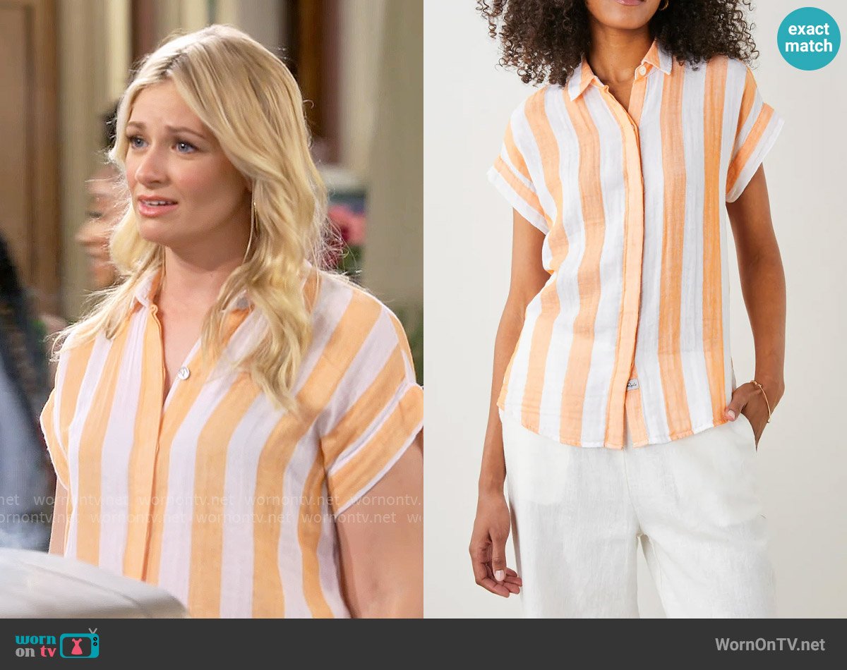 Rails Jamie Shirt in Ortona Stripe worn by Gemma (Beth Behrs) on The Neighborhood