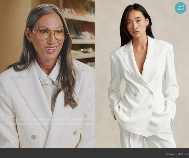 Ralph Lauren Double-Breasted Satin Blazer worn by Jenna Lyons on The Real Housewives of New York City