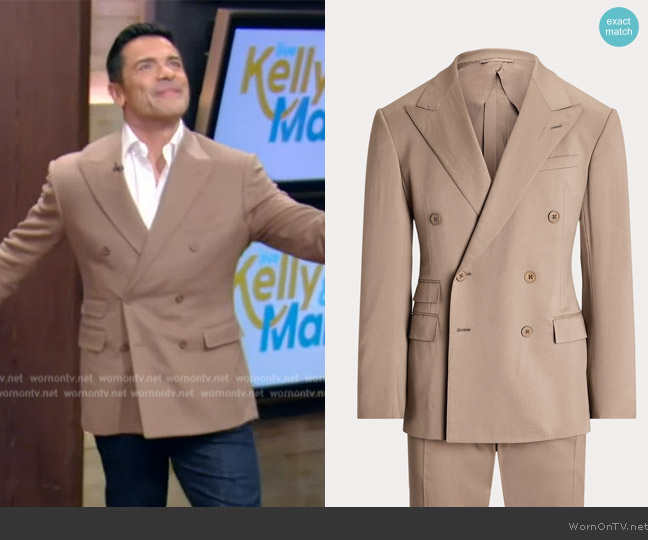 Ralph Lauren Kent Hand-Tailored Wool Gabardine Suit worn by Mark Consuelos on Live with Kelly and Mark