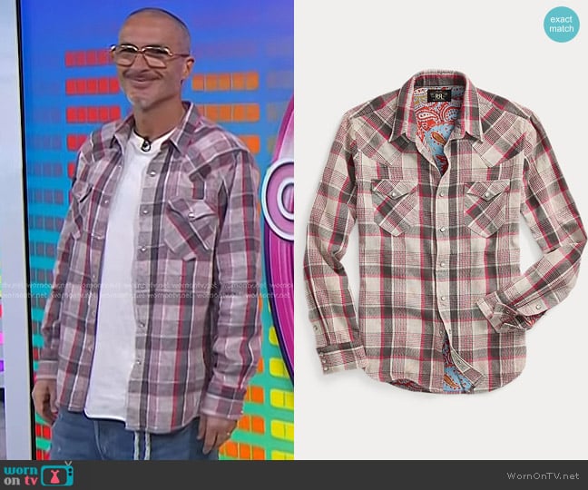 Ralph Lauren Slim Plaid Double Cloth Western Shirt worn by Zane Lowe on Today