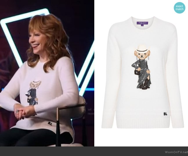 Ralph Lauren Polo Bear-embroidered jumper worn by  Reba McEntire on Access Hollywood