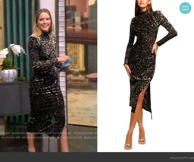 Ramy Brook Eveline Leopard Velvet Long-Sleeve Midi-Dress worn by Sara Haines on The View