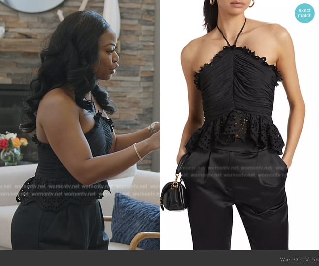 Keiarna’s black crochet knit top on RHOP