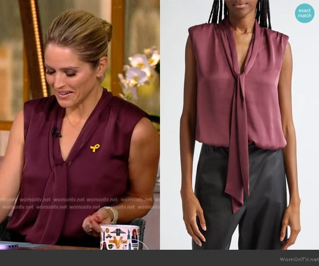 Ramy Brook Winnet Tie Neck Satin Sleeveless Top worn by Sara Haines on The View