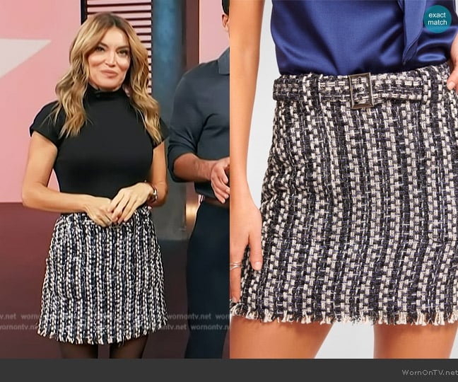 Ramy Brook Ashley Belted Tweed Mini Skirt worn by Kit Hoover on Access Hollywood