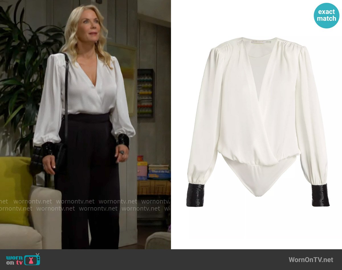 Ramy Brook Selena Bodysuit worn by Brooke Logan (Katherine Kelly Lang) on The Bold and the Beautiful