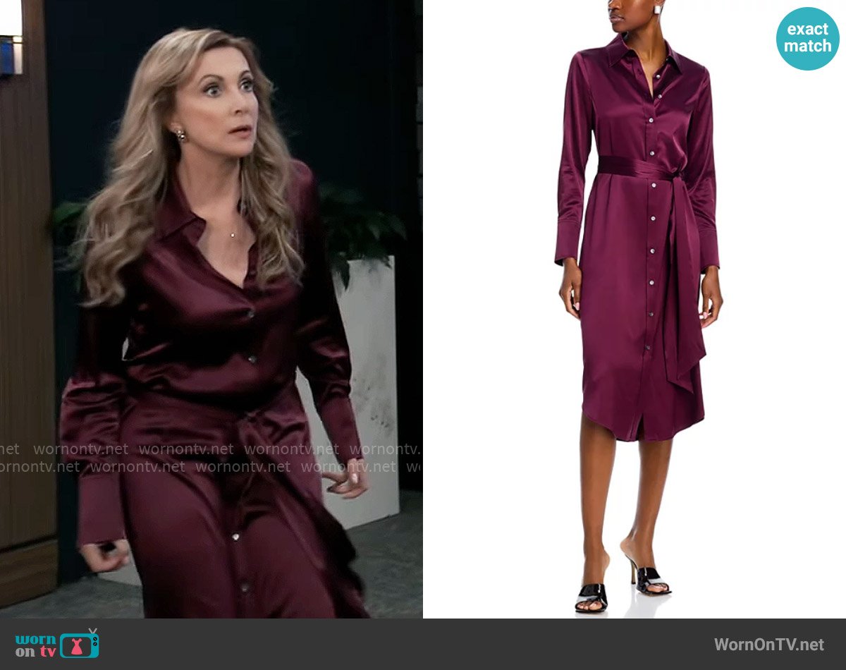 Ramy Brook Victoria Shirt Dress in Pinot Noir worn by Holly Sutton (Emma Samms) on General Hospital