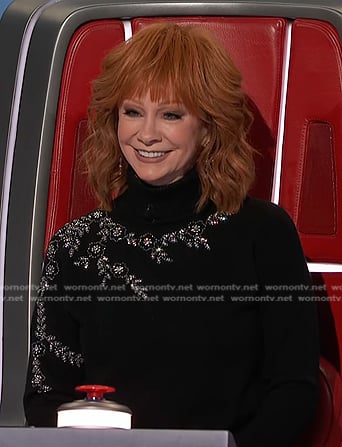 Reba’s black embellished turtleneck sweater on The Voice