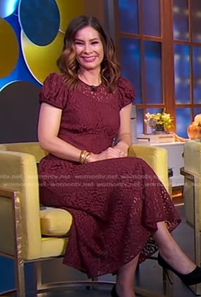 Rebecca's burgundy lace midi dress on Good Morning America