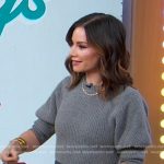 Rebecca’s grey ribbed puff sleeve sweater on Good Morning America