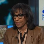 Rehema Ellis’s brown leather blazer on NBC News Daily