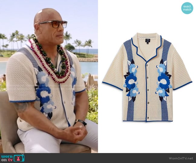 Reiss Love Knit Floral Regular Fit Button Down Camp Shirt worn by Dwayne Johnson on Good Morning America