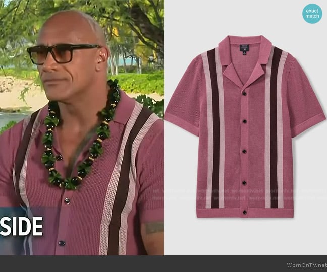 Reiss Danube Che Knitted Contrast Stripe Cuban Collar Shirt worn by Dwayne Johnson on Access Hollywood