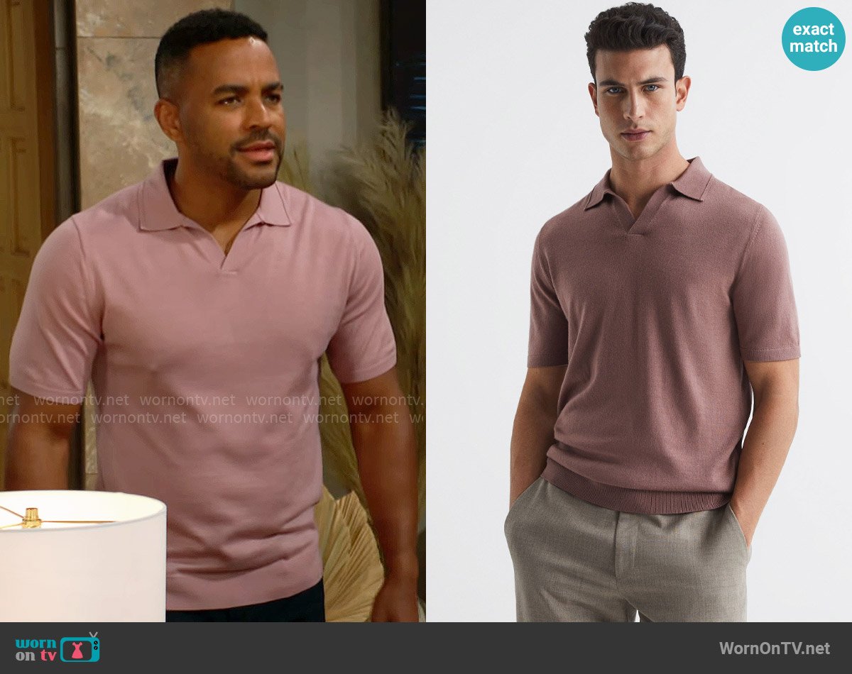 Reiss Duchie Wool Sweater Polo in Woodrose worn by Nate Hastings (Sean Dominic) on The Young and the Restless