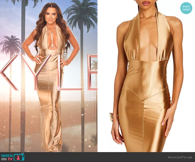 Kyle’s gold metallic cut scene dress on The Real Housewives of Beverly Hills