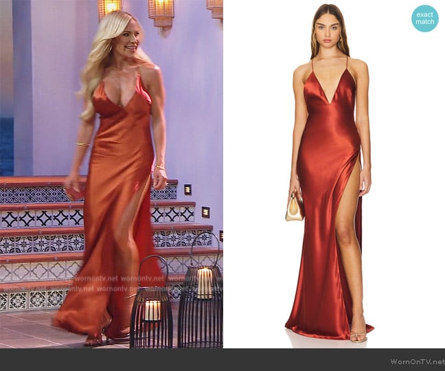 Jennifer’s orange satin confessional dress on RHOC