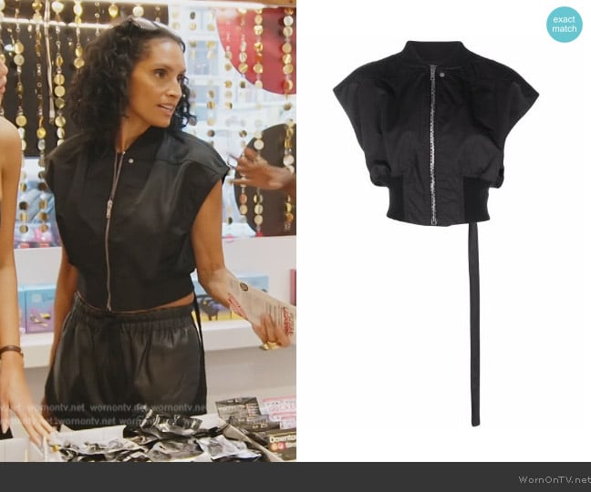 Rick Owens Sleeveless cropped bomber jacket worn by Racquel Chevremont on The Real Housewives of New York City