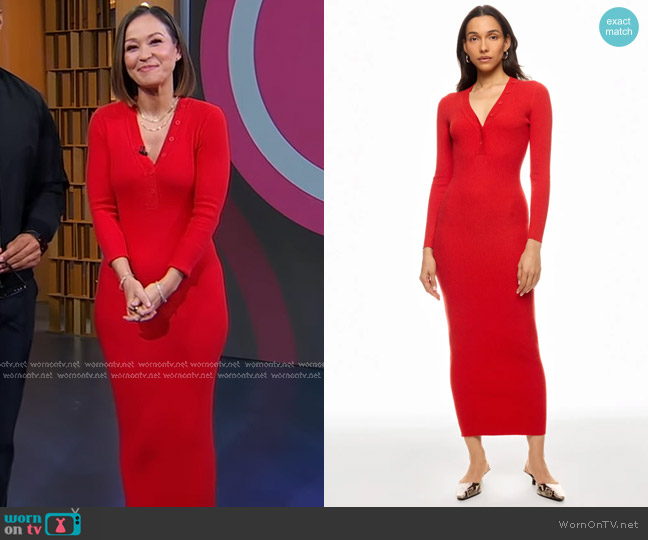 Roam Cordoba Long Button Front Knit Dress worn by Eva Pilgrim on Good Morning America