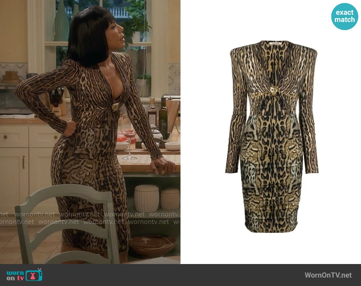 Roberto Cavalli Ocelot-Print Ruched Dress worn by Catherine (Wendy Raquel Robinson) on Poppas House