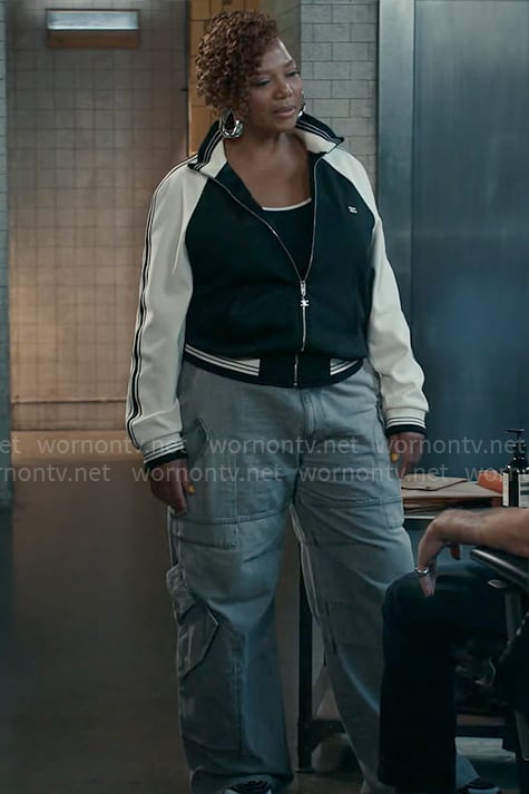 Robyn’s black and white track jacket on The Equalizer