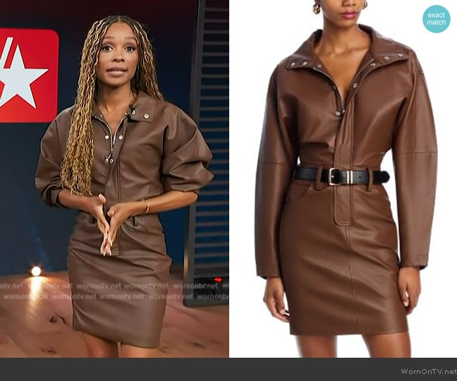 Ronny Kobo Long-Sleeve Faux-Leather Regan Mini Dress worn by Zuri Hall on Access Hollywood