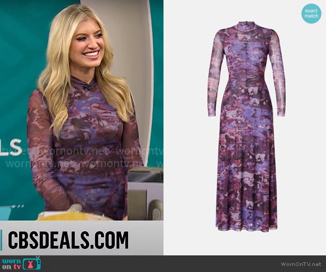 Ronny Kobo Collective Printed Mesh Maxi Dress worn by Ashley Bellman on CBS Mornings