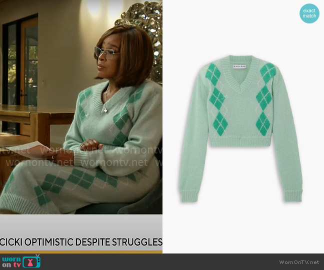 Rowan Rose Cropped argyle mohair-blend sweater worn by Gayle King on CBS Mornings