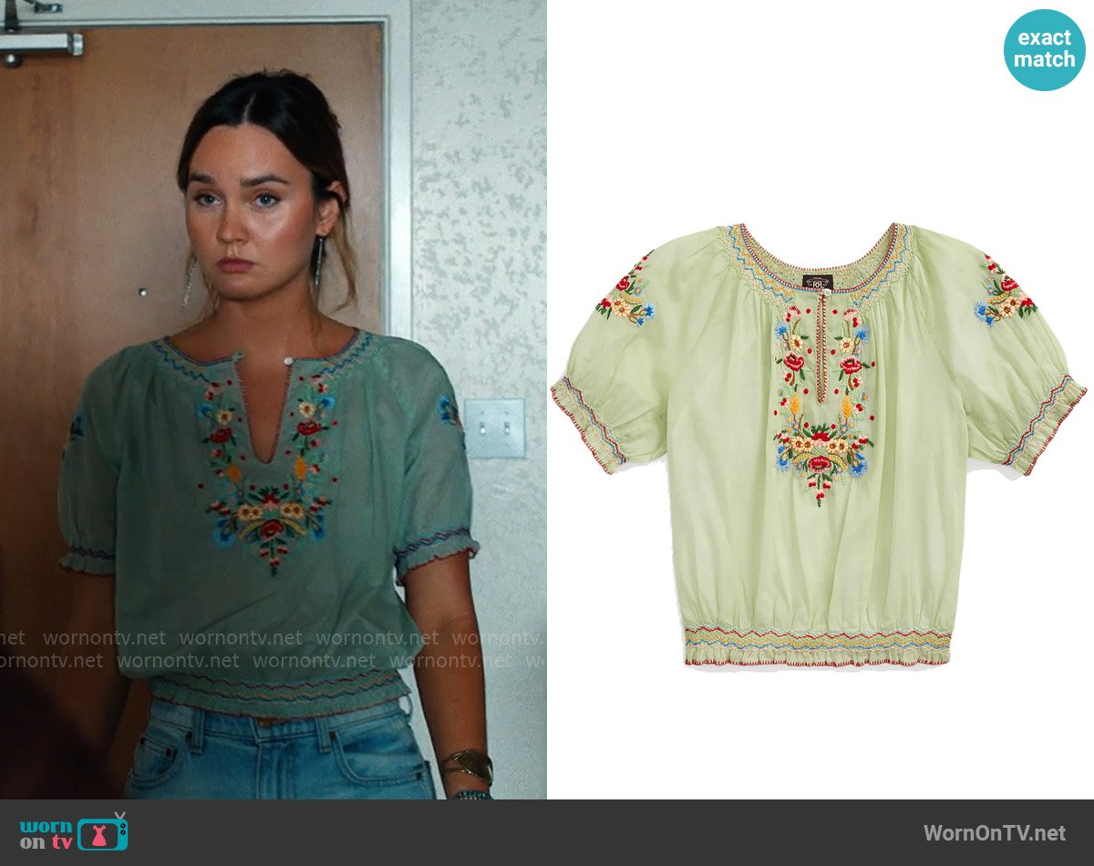 Ralph Lauren RRL Daniela Embroidered Cotton Blouse worn by Tory Thompson (Liana Liberato) on Based on a True Story