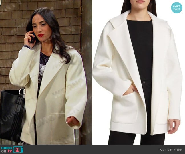 Rue Sophie Dana Wool Blend Jacket in Cream worn by Gabi Hernandez (Cherie Jimenez) on Days of our Lives