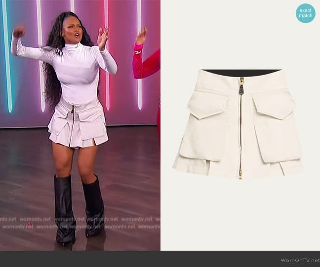 Sacai Spiewak Nylon Cargo Pocket Zip Front Mini Skirt worn by Ciara on The Jennifer Hudson Show