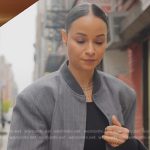 Sai’s gray pinstriped cropped jacket on The Real Housewives of New York City