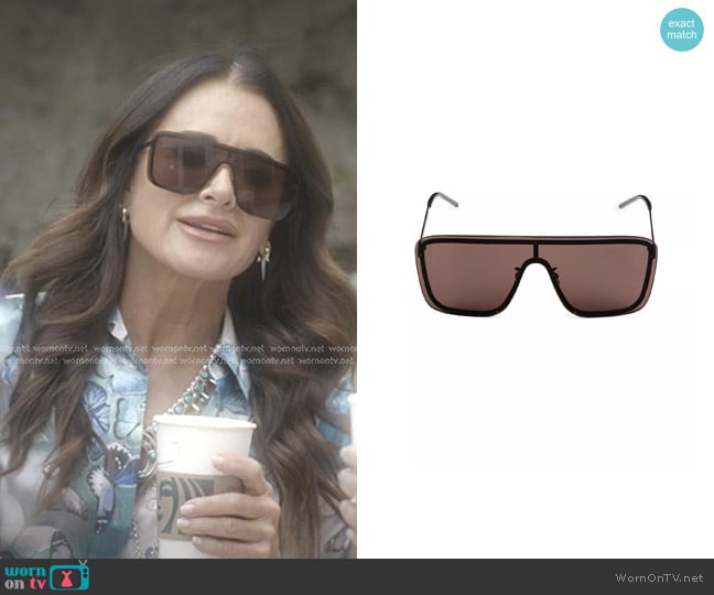 Saint Laurent 99MM Mask Sunglasses worn by Kyle Richards on The Real Housewives of Beverly Hills