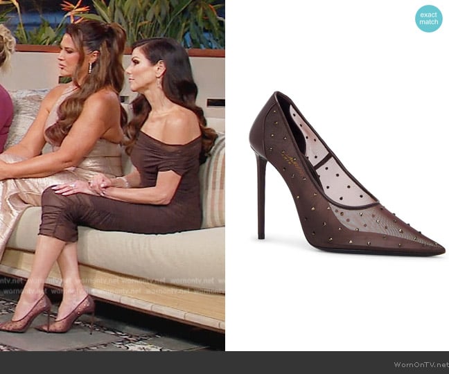 Heather’s brown mesh pumps on RHOC