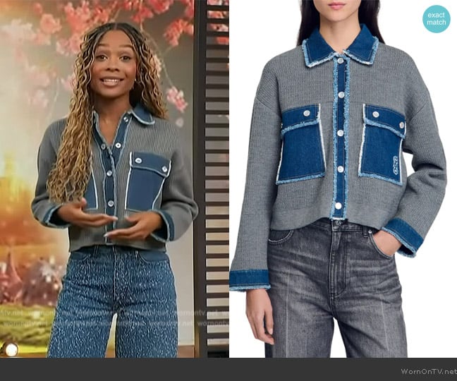 Sandro Denim and knitwear coatigan worn by Zuri Hall on Access Hollywood