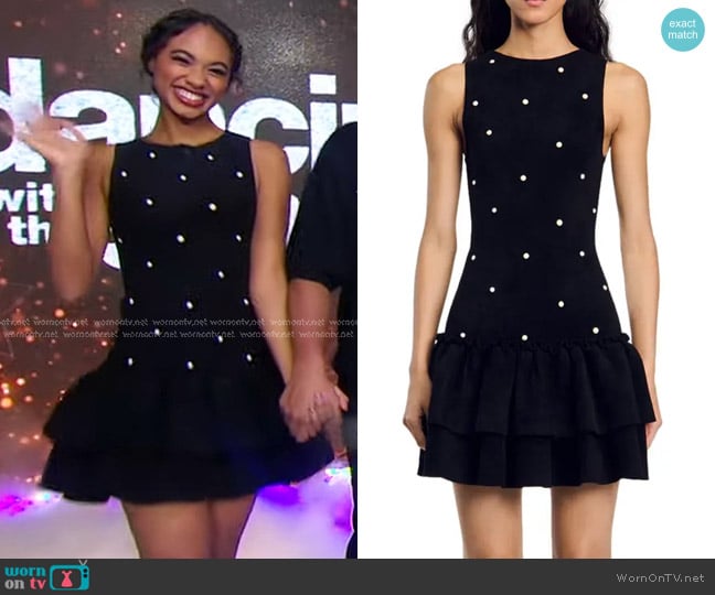 Sandro Emma Embellished Velvet Knit Dress worn by Chandler Kinney on Good Morning America