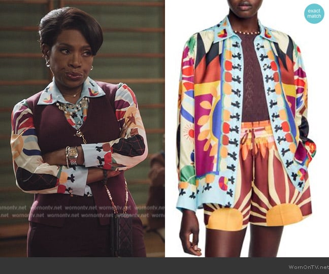 Sandro Patterned Silk Shirt worn by Barbara Howard (Sheryl Lee Ralph) on Abbott Elementary