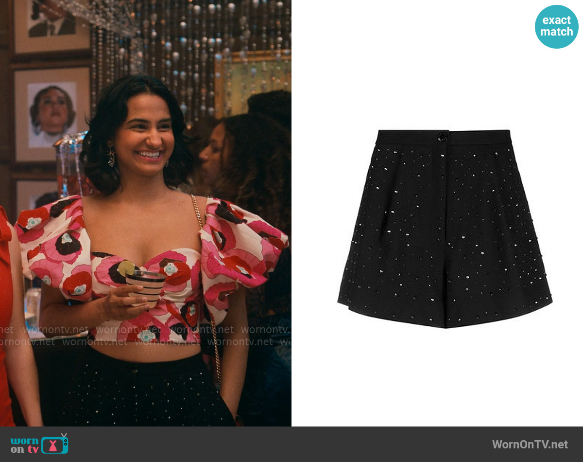 Sandro Rhinestone Shorts worn by Bela Malhotra (Amrit Kaur) on The Sex Lives of College Girls