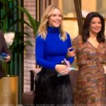 Sara’s blue turtleneck top and fringe skirt on The View