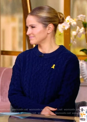 Sara's navy cable knit sweater on The View