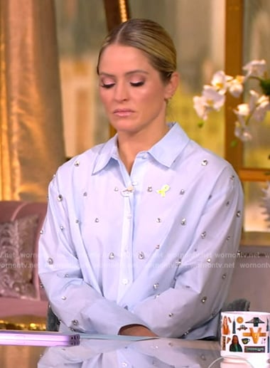 Sara’s blue embellished shirt on The View