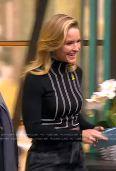 Sara’s black stripe mock neck top on The View