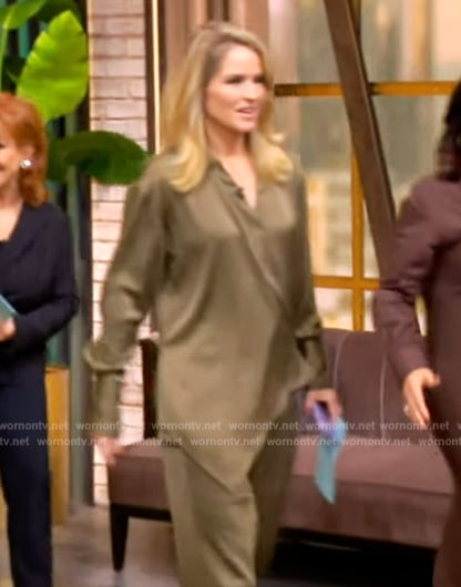 Sara’s olive asymmetric top and pants on The View