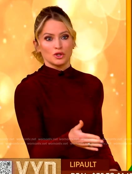 Sara’s burgundy metallic top and skirt on The View