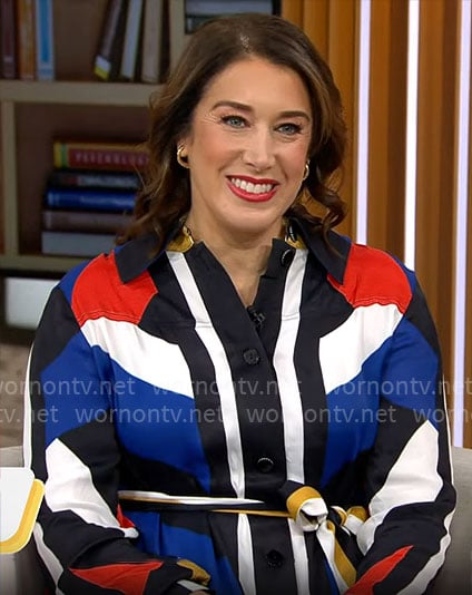 Sarah Gelman's geometric print shirtdress on CBS Mornings