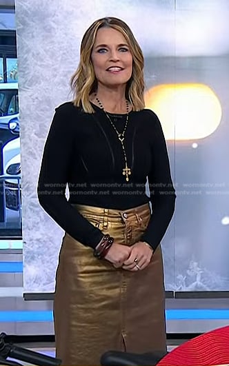 Savannah's black mesh inset top and metallic skirt on Today